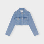 Flat photo of the Cropped Trucker Jacket - Light Blue Stone.