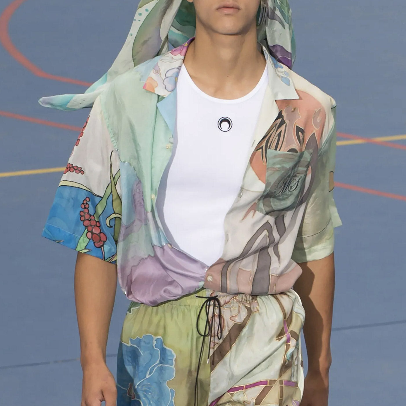 Marine Serre - Regenerated Silk Scarves Bowling Shirt - Bok Choy